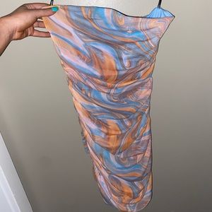 marble ruched corset bodycon dress